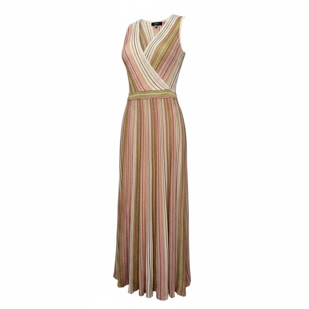 Happy Sheep Sheer Metallic Pleated Sleeveless Maxi Dress, Retro, Size Small